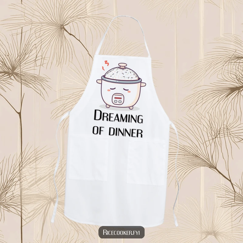 Funny apron with a sleepy rice cooker design, ideal for kitchen use, protecting clothes with humor and style.