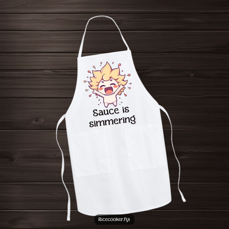Funny apron showing a character bursting with excitement, steam effects around its head, ideal for cooks who bring energy to their craft.
