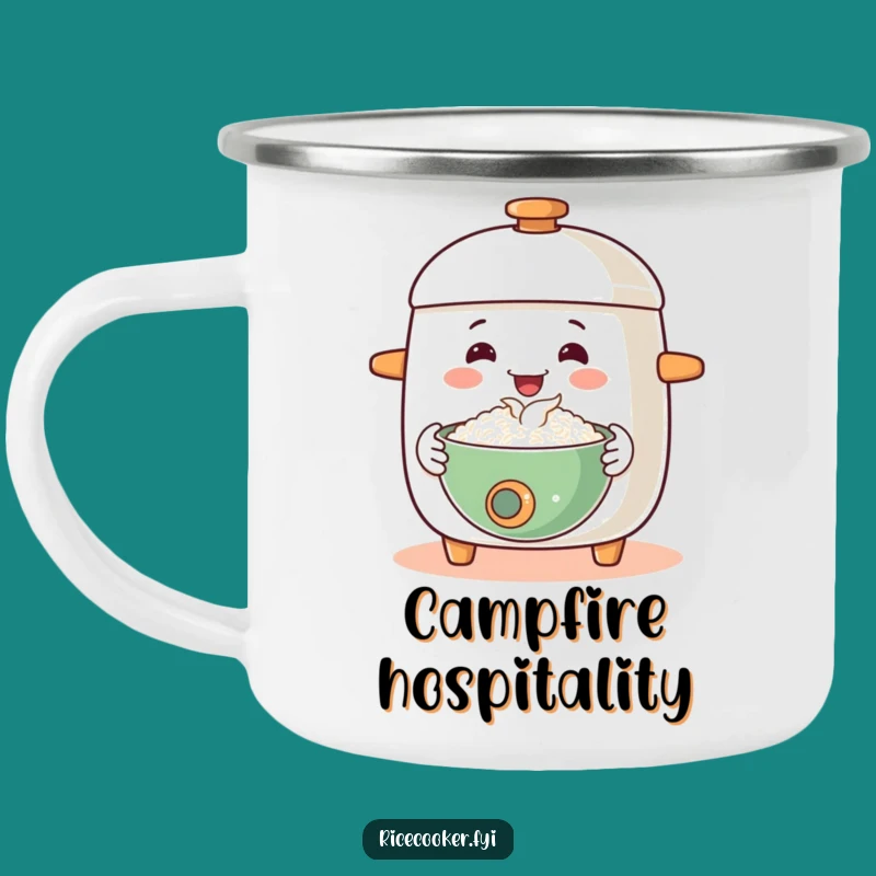 Funny Happy Rice Cooker Camping Mug: Outdoor Welcome!
