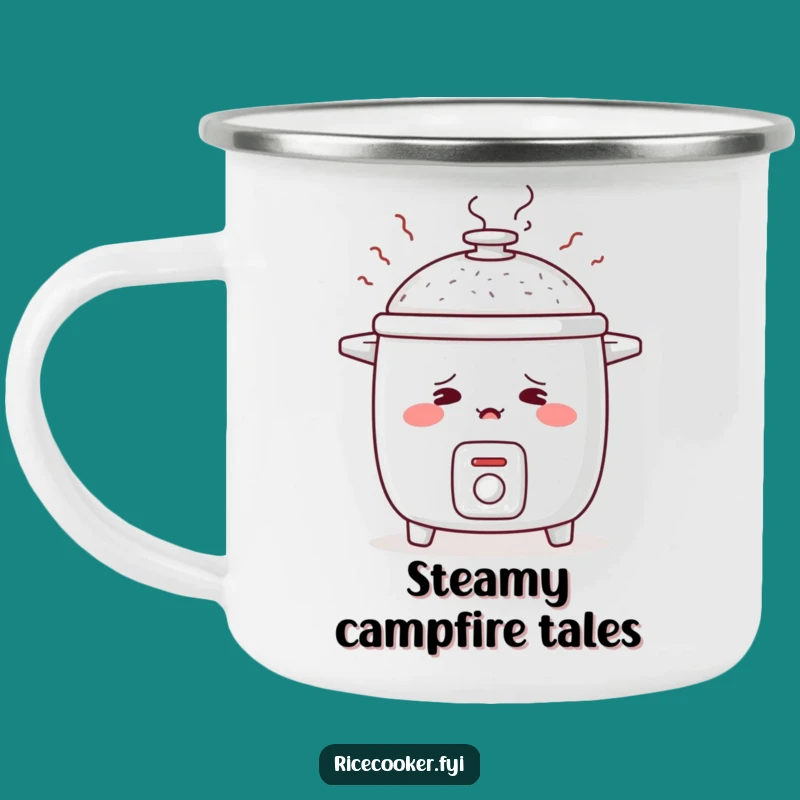 Funny Blushing Rice Cooker Camping Mug: Shy Adventures!