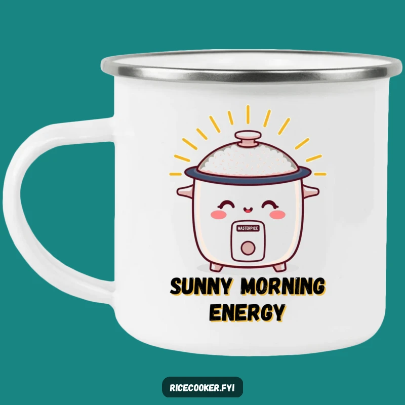 Funny Smiley Rice Cooker Camping Mug - Warm Energy Outdoors, Humorous Adventure Gift