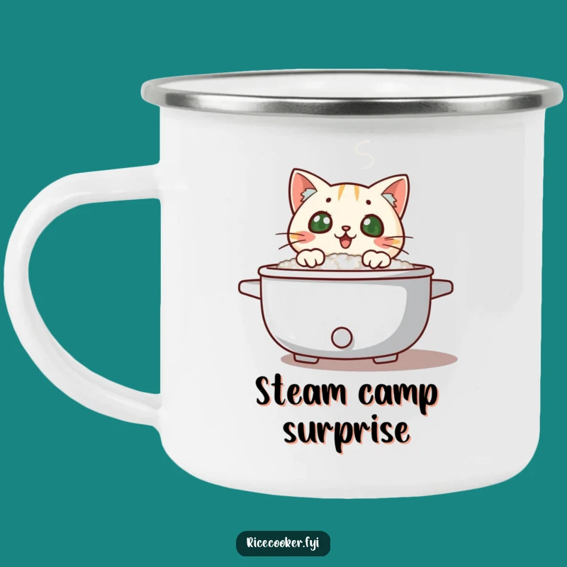 Funny Cat Rice Cooker Camping Mug - Hilarious Outdoor Drinkware for Adventurous Pet Lovers