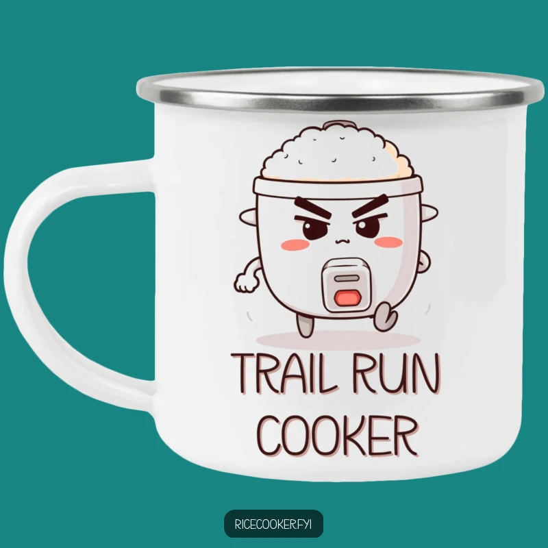 Funny Running Rice Cooker Camping Mug - Enamel Determined Cup, Gift