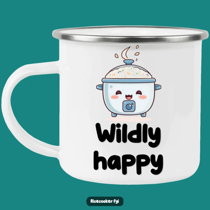 Funny Happy Rice Cooker Camping Mug: Energetic Outdoor Meals Gift