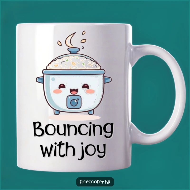 Funny Happy Rice Cooker Bounce Mug: Energetic Kitchen Appliance Humor Gift