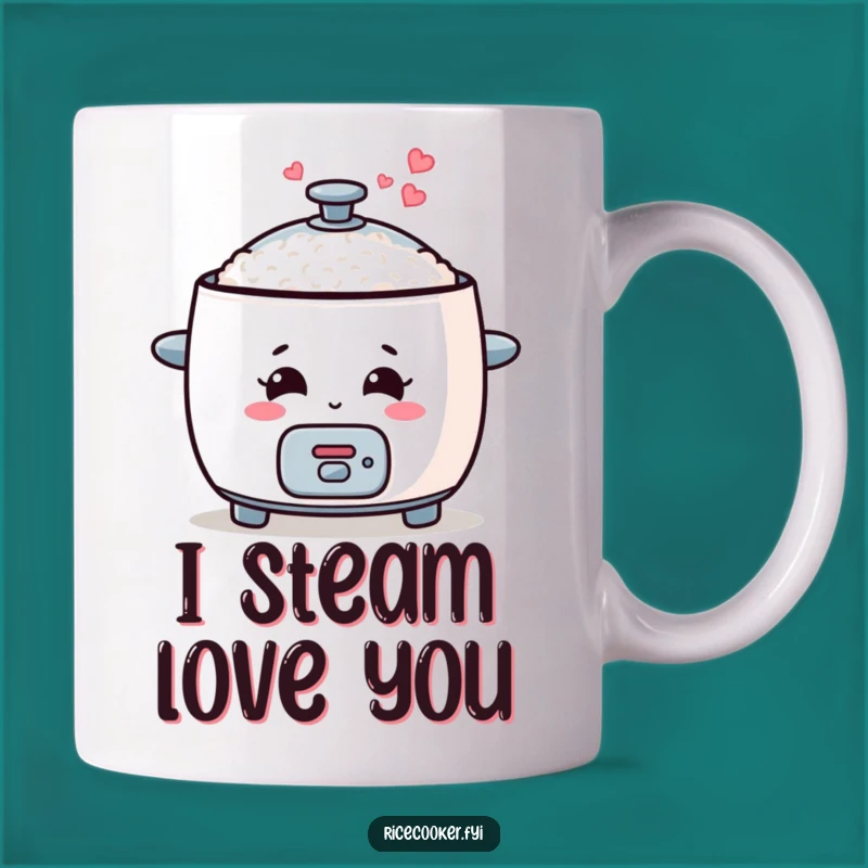 Funny Smiling Rice Cooker Mug, Adorable Steaming Hearts Design, Perfect Funny Gift