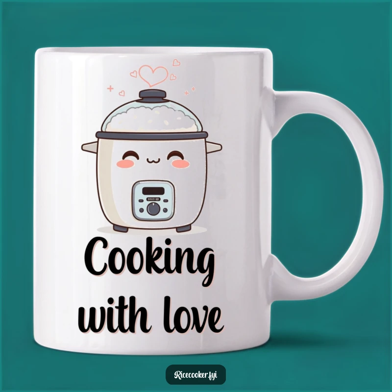 Funny Smiling Rice Cooker Mug, Heart Steam Design, Humorous Kitchen Love Gift