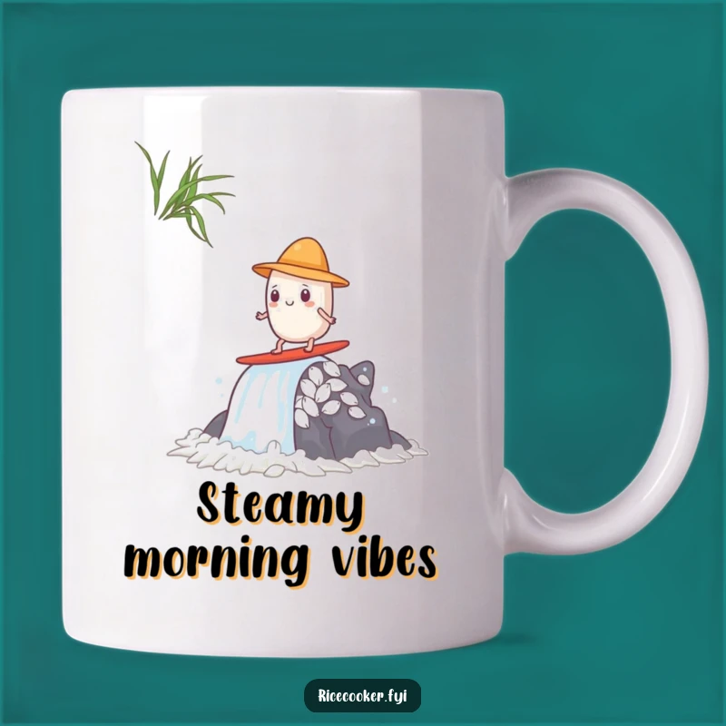 Funny Surfing Rice Grain Mug - Tiny Hat Anime Character, Cool Gift