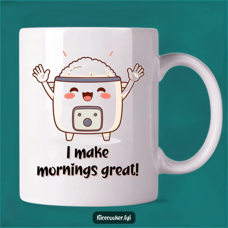 Funny Cheerful Rice Cooker Mug: Enthusiastic Waving for a Perfect Gift