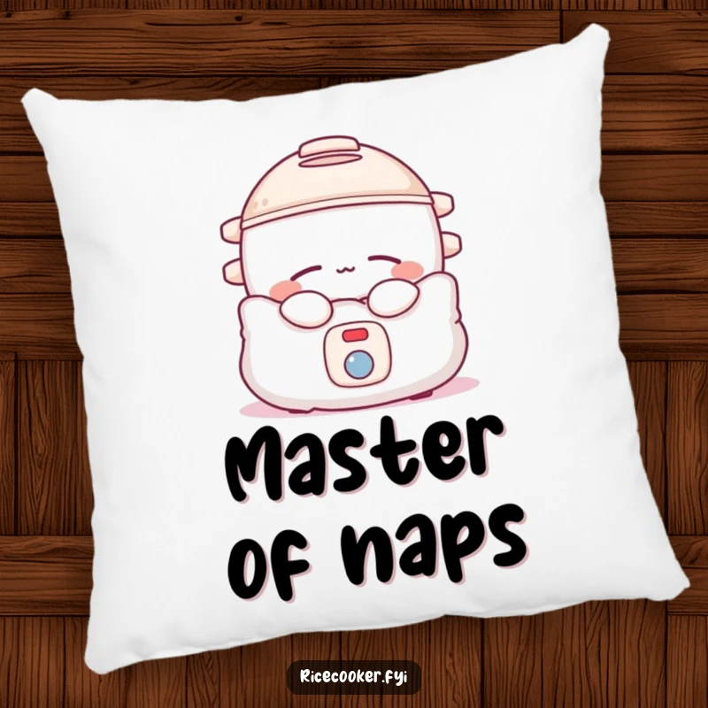 Funny rice cooker pillow designed as a sleepy appliance on a pillow, offering maximum coziness.