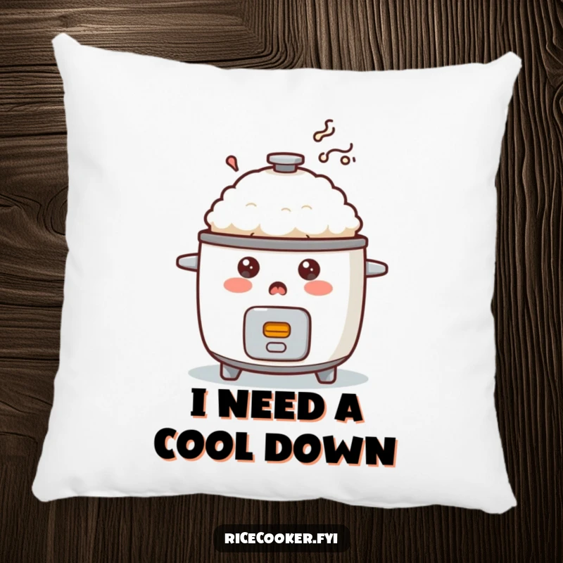 Funny surprised rice cooker pillow featuring smoke, adding a comical touch to home decor.