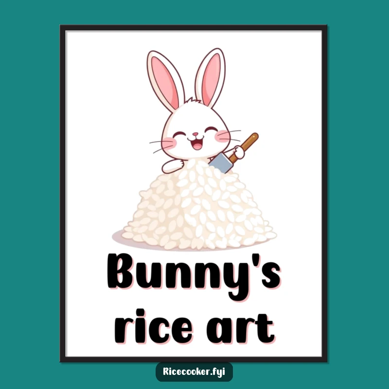 Funny Bunny Rice Carver Digital Art Print - Joyful Wall Decor for Kitchens