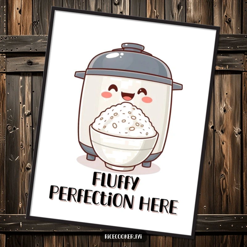 Funny rice cooker excitedly offering a bowl of fluffy rice, a digital art print celebrating culinary joy and the delicious simplicity of rice.
