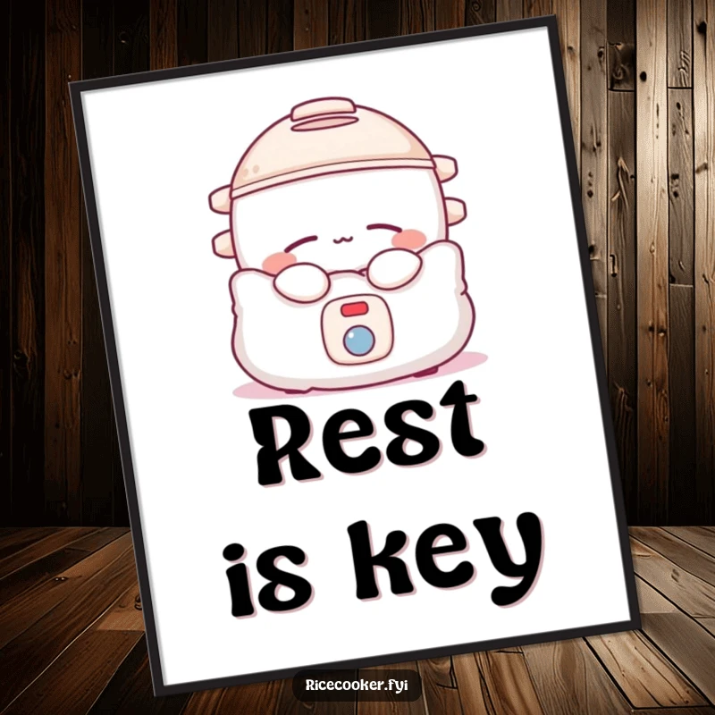 Funny rice cooker digital art print of a sleepy appliance on a pillow, creating a cozy atmosphere.