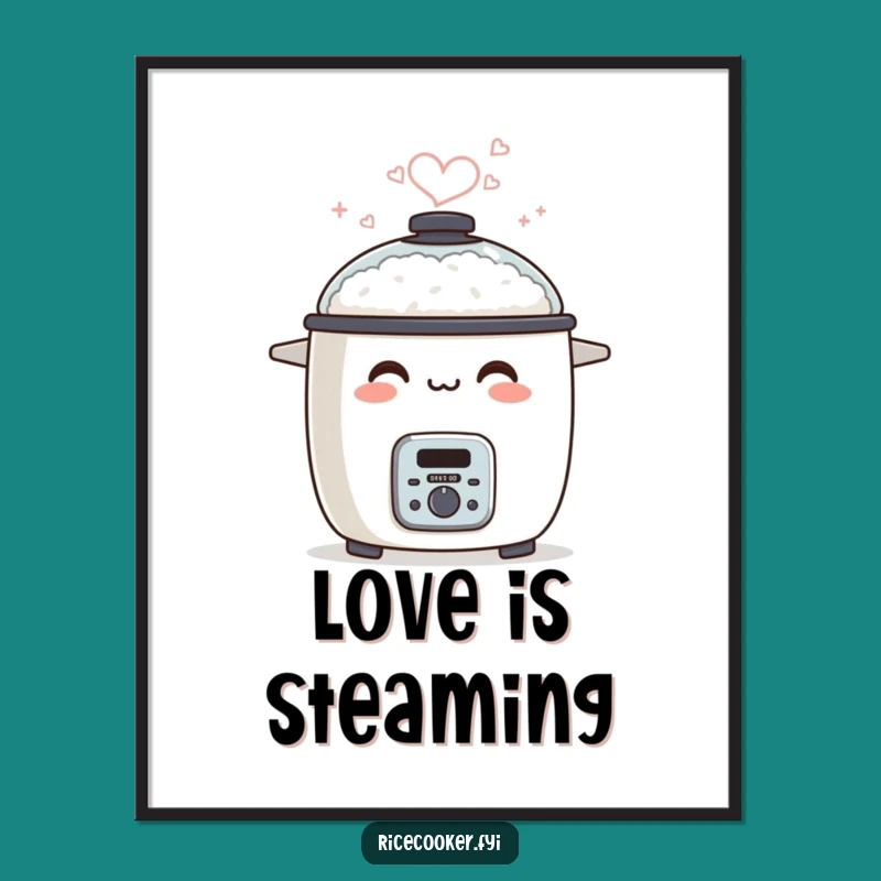 Funny Smiling Rice Cooker Digital Art, Heart Steam Print, Humorous Wall Decor