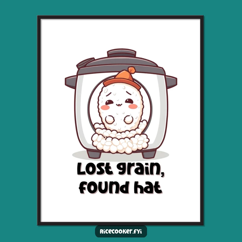 Funny Confused Rice Grain Digital Art Print - Whimsical Kitchen Decor