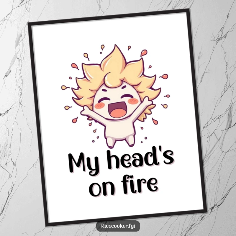 Funny digital art print of a character bursting with excitement, steam swirling around its head, conveying intense joy and vibrant energy.