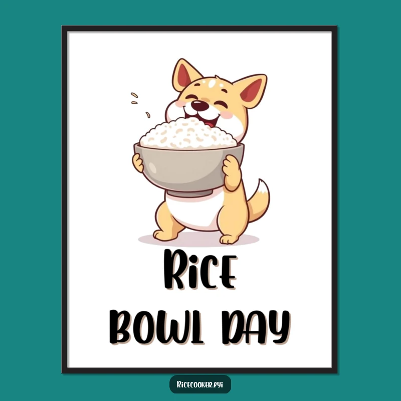 Funny Dog Rice Digital Art: Hilarious Wall Decor for a Foodie's Happy Space