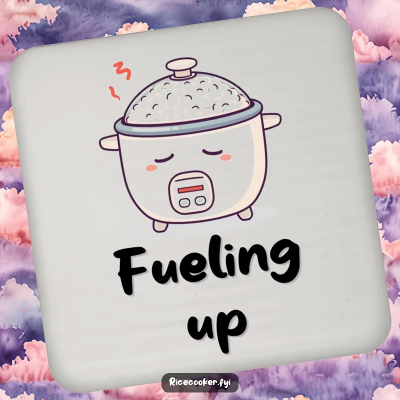 Funny drink coaster featuring a sleepy rice cooker, protecting surfaces from moisture with a humorous design.