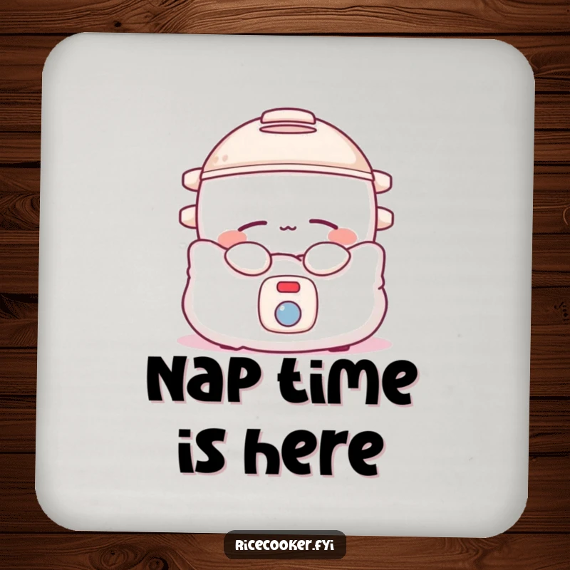 Funny rice cooker coasters featuring a sleepy appliance on a pillow, protecting tables cozily.