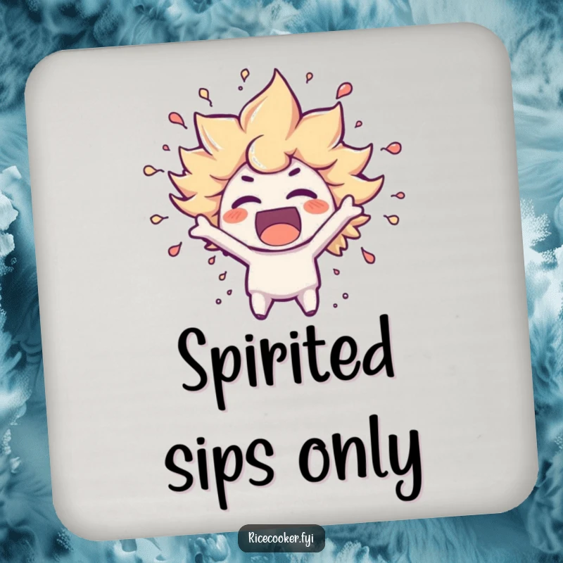 Funny drink coaster with a character bursting with excitement and steam, adding a touch of energetic fun to any surface.
