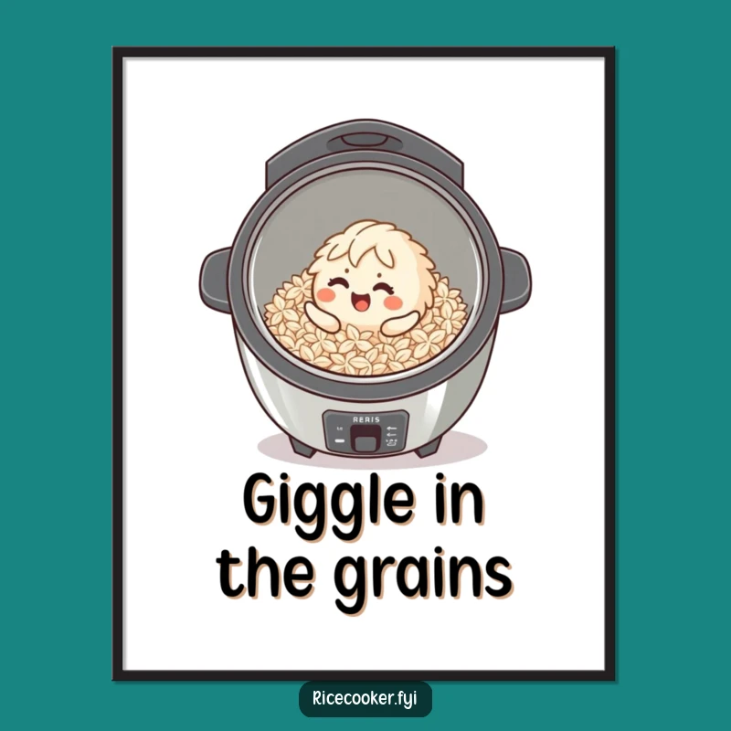 Funny Giggling Rice Grain Poster: Joyful Cooker Scene Wall Art Gift