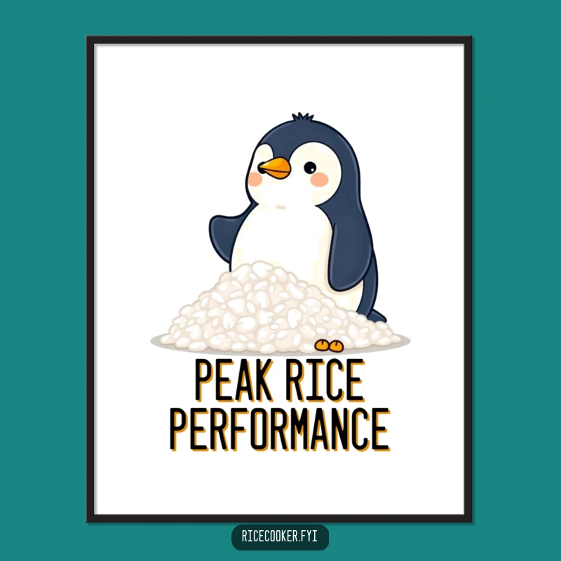 Funny Penguin Rice Mountain Poster: Wall Art That Inspires Carb Dreams!