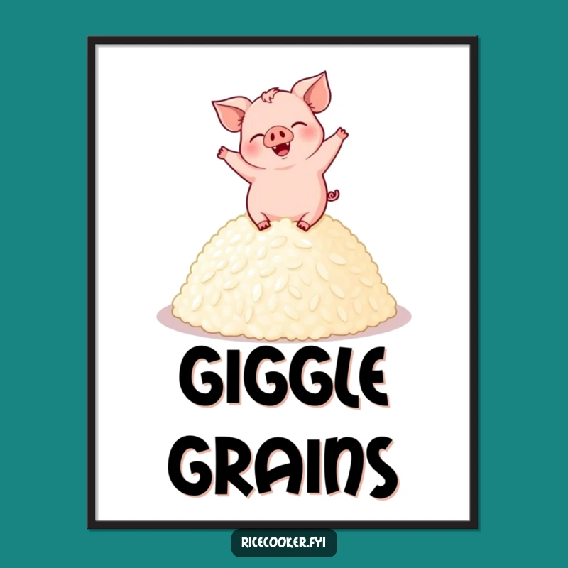 Funny Pig Dancing Rice Poster: Whimsical Wall Art for Foodies