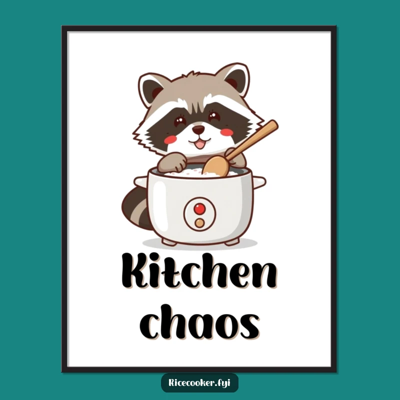 Funny Raccoon Rice Cooker Poster: Kitchen Antics Art - A Whimsical Funny Gift
