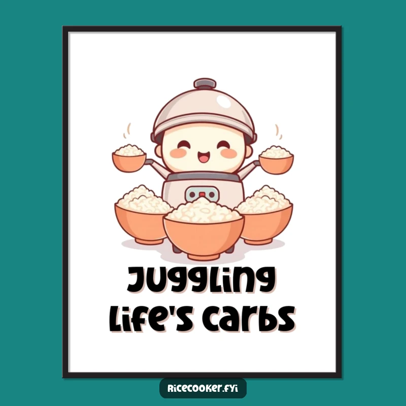 Funny Rice Cooker Juggling Poster - Hilarious Kitchen Art for Foodie Homes