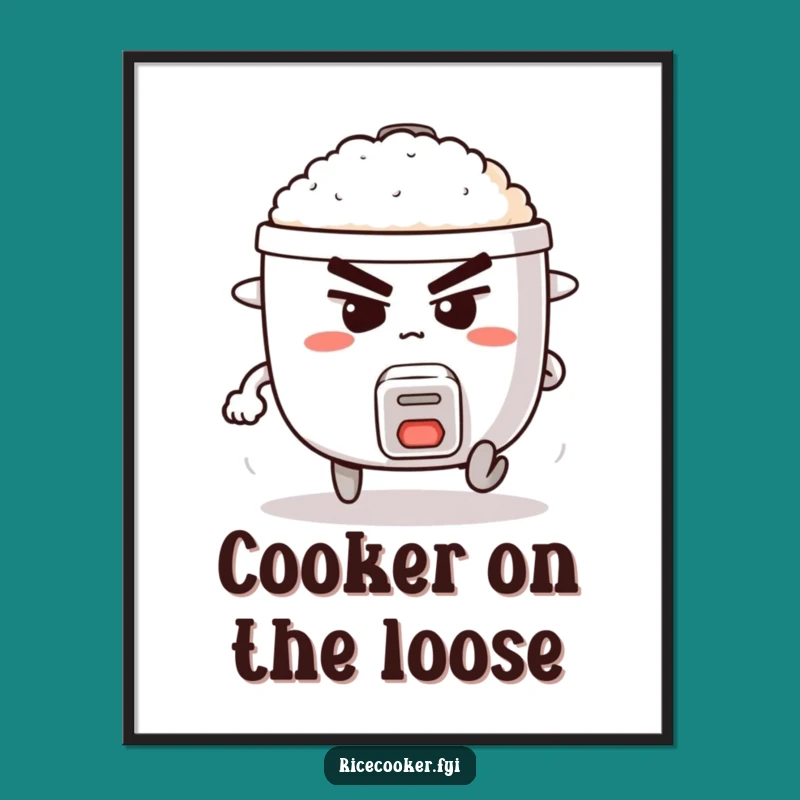 Funny Running Rice Cooker Poster - Determined Appliance Art Print, Gift