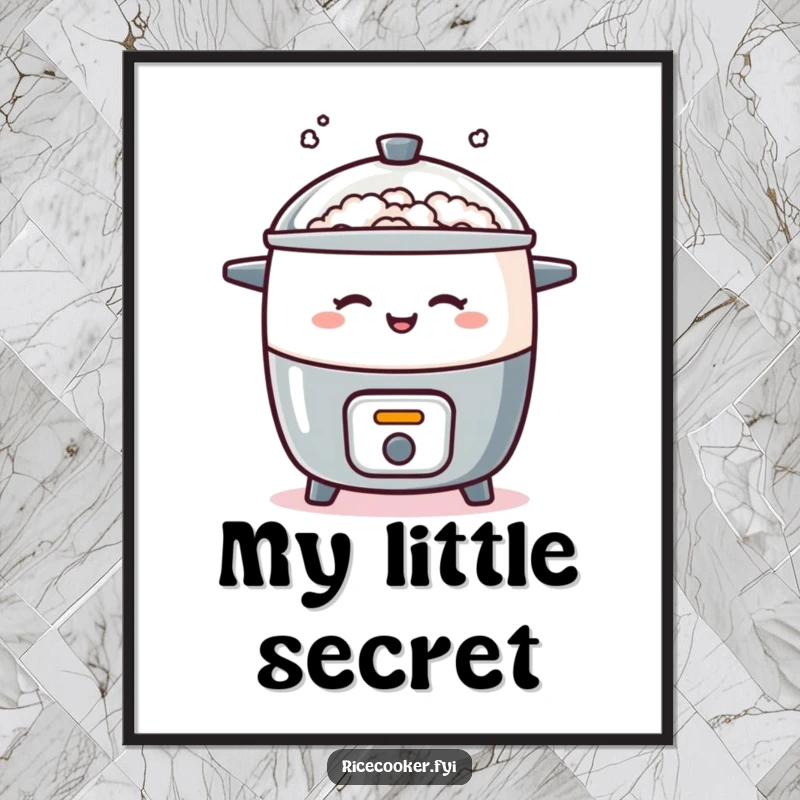 Funny poster of a rice cooker playfully winking with a puff of steam, cheeky and humorous wall art for a fun atmosphere.