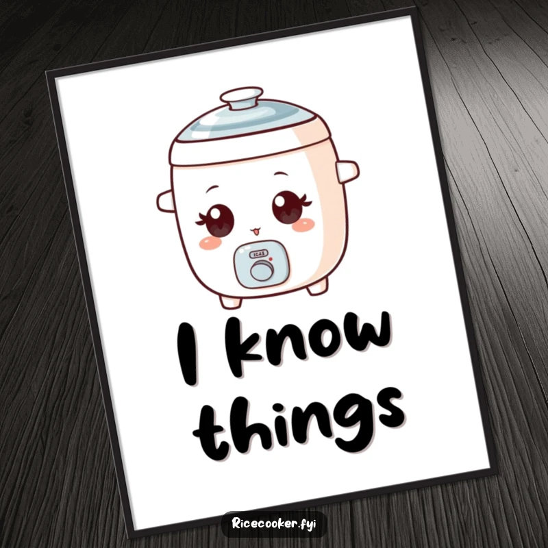 Funny poster print of a small rice cooker with wide eyes, delivering a playful, mischievous wink.