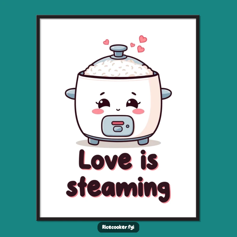 Funny Steaming Hearts Rice Cooker Poster, Adorable Wall Art, Perfect Funny Gift