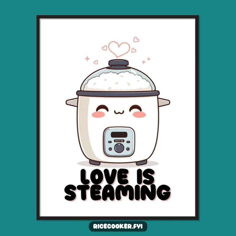 Funny Smiling Rice Cooker Poster, Heart Steam Wall Art, Humorous Kitchen Decor