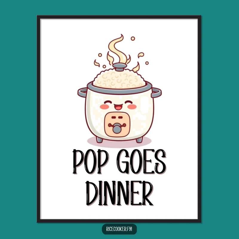 Funny Rice Cooker Pop Open Poster: Cheerful Kitchen Wall Art Gift