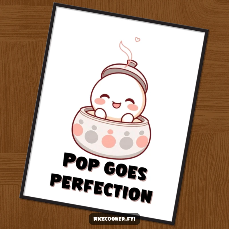 Funny poster art of a round, smiling character popping its lid open with gentle steam, representing joy and warmth.