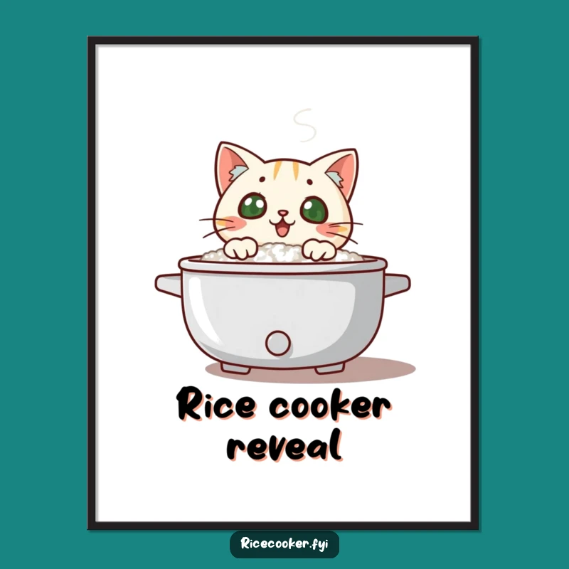 Funny Cat Rice Cooker Poster - Hilarious Kitchen Wall Art for Pet Enthusiasts