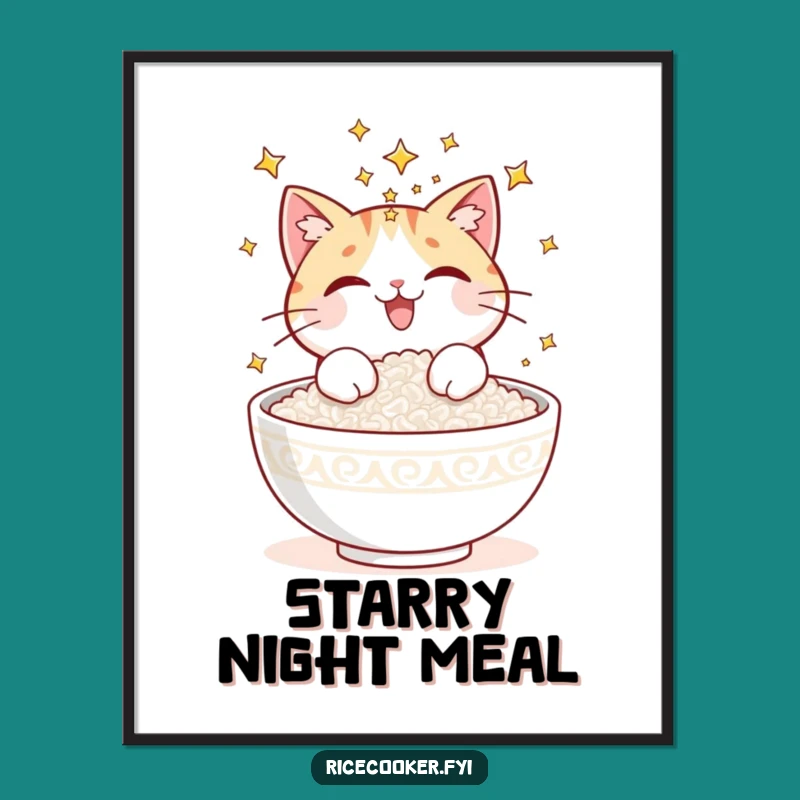 Funny Cat Rice Stars Poster: Celestial Kitchen Art - A Whimsical Funny Gift