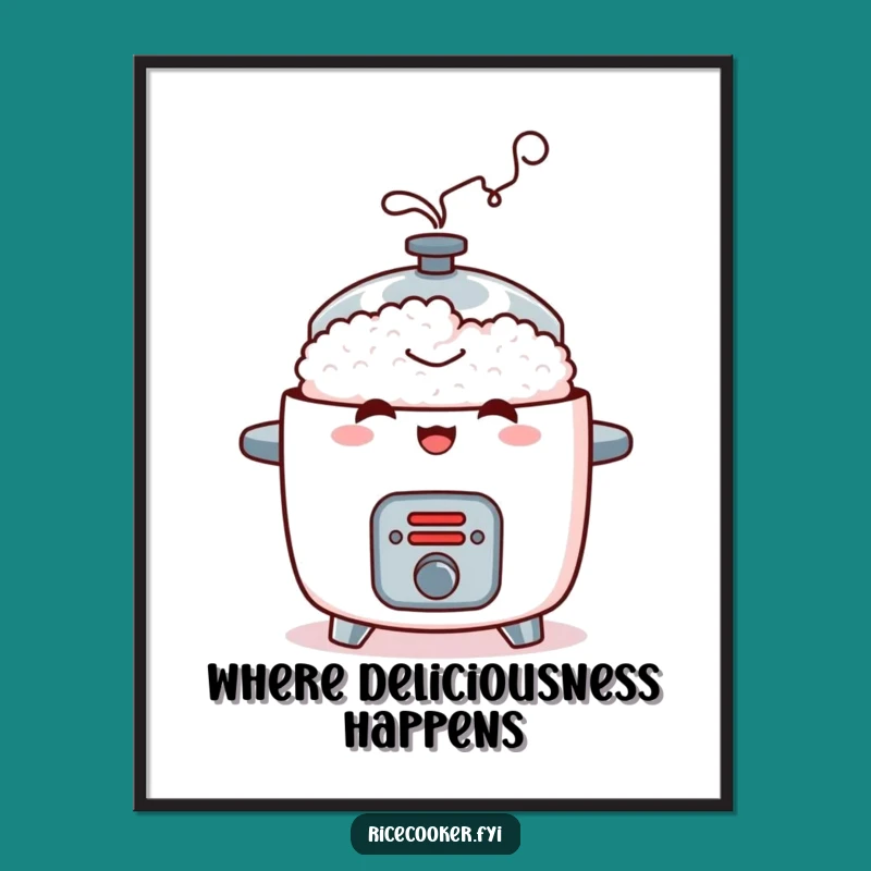 Funny Mischievous Rice Cooker Poster - Steamy Wall Art, Humorous Kitchen Decor Gift
