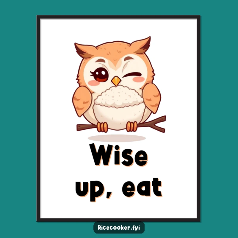 Funny Winking Owl Rice Ball Poster: Adorable Wall Art for Food Lovers!