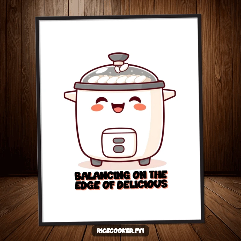 Funny Free Printable Wall Art: A laughing rice cooker with a tiny grain of rice perched on its spout, bringing joy.