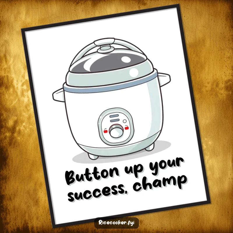 Funny Free Printable Wall Art of an energetic rice cooker bouncing with its button blinking like an eye, adding a whimsical touch.