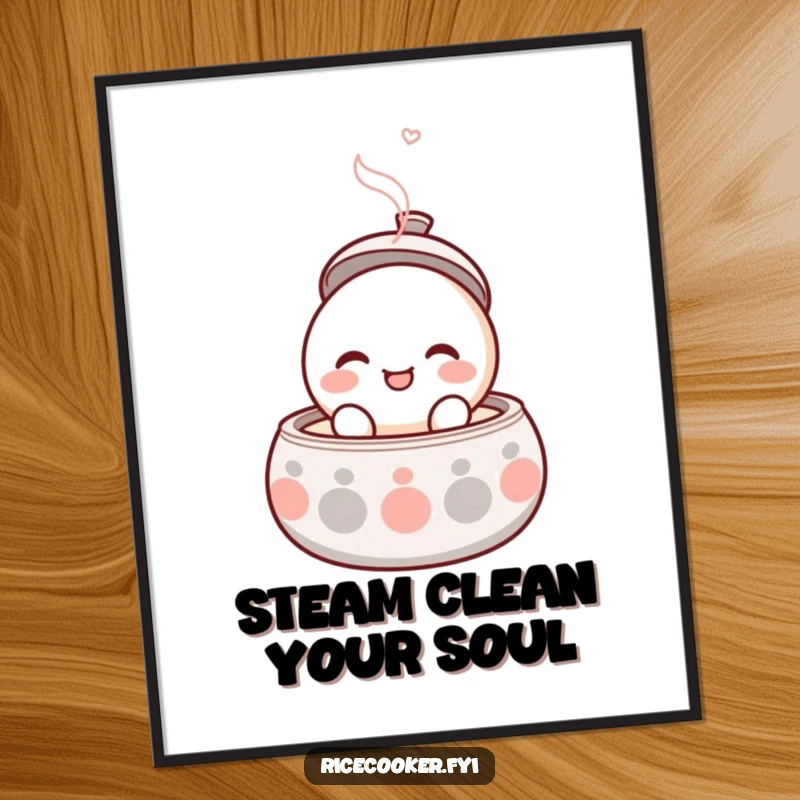 Funny Free Printable Wall Art of a round, smiling character popping open its lid with gentle steam rising.