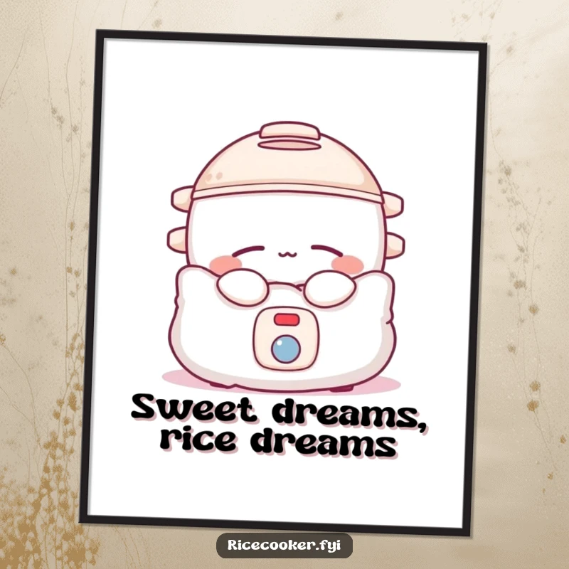 Funny Free Printable Wall Art: Sleepy Rice Cooker, Snuggled in Pillow, Cute Relaxation
