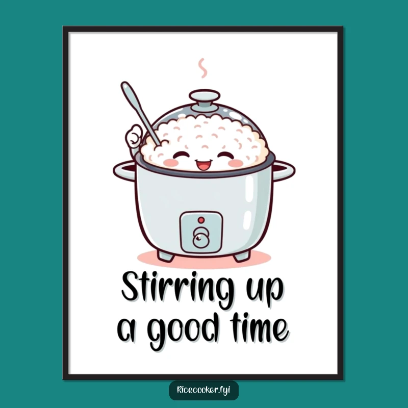 Free Printable Wall Art: Waving Spoon Rice Cooker - Funny Downloadable Kitchen Decor!