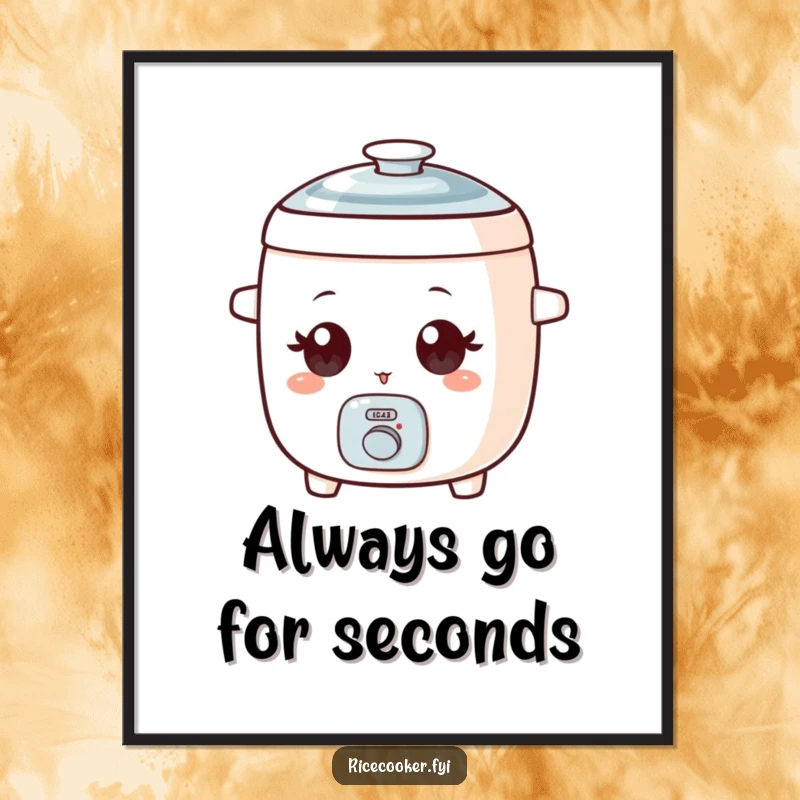 Funny Free Printable Wall Art: A small rice cooker character with wide eyes offers a charming, playful wink.