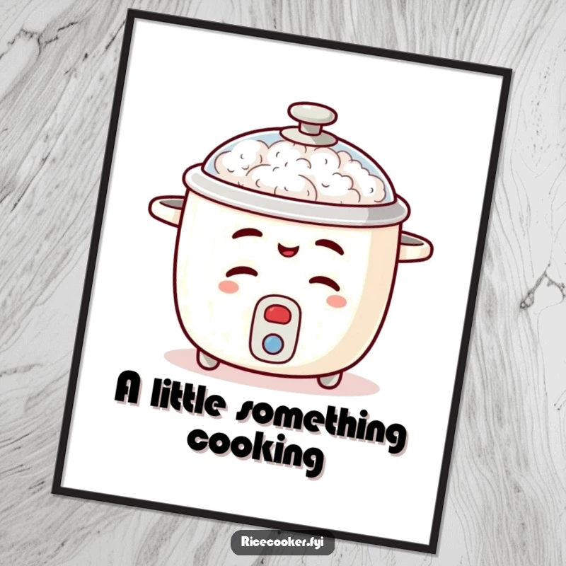 Funny Free Printable Wall Art: Mischievous Rice Cooker Winks, Lid Ajar, Playful Kitchen Decor