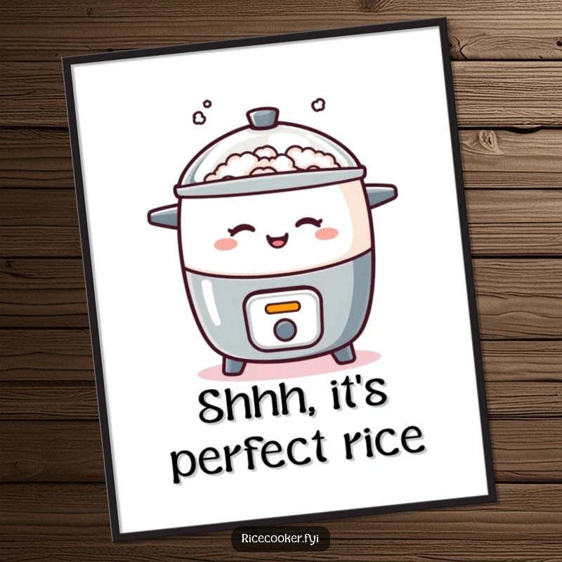 Funny Free Printable Wall Art of a rice cooker winking with a puff of steam, adding a playful and humorous element.