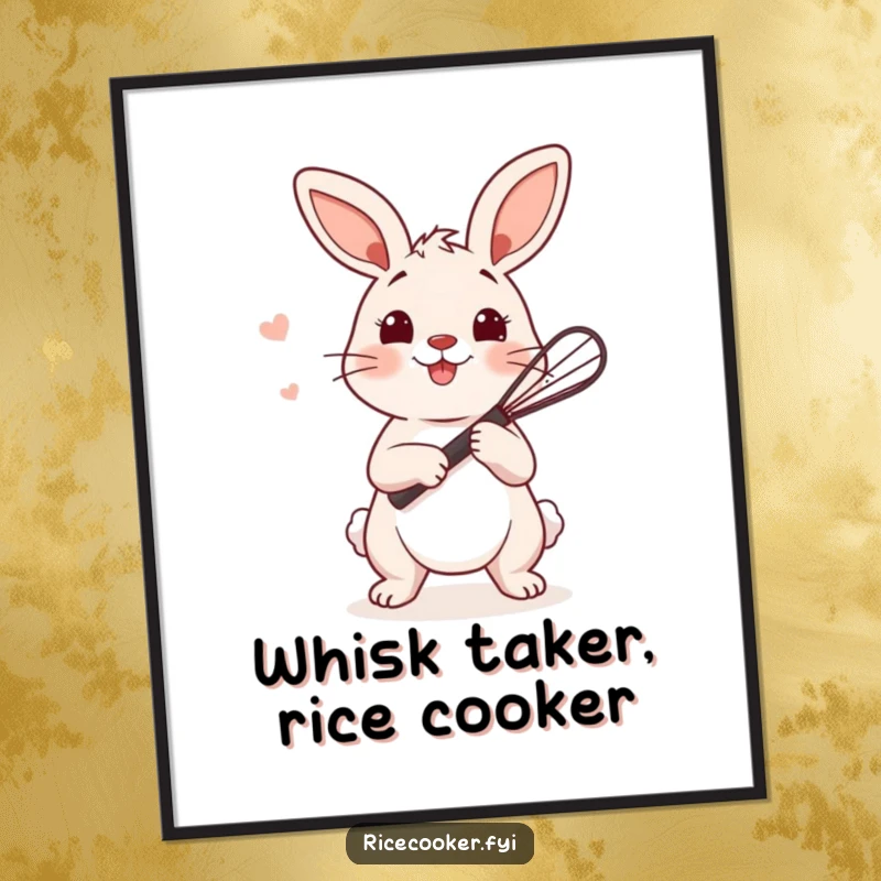 Funny Free Printable Wall Art: A playful bunny holds a tiny whisk, poised to stir some rice.